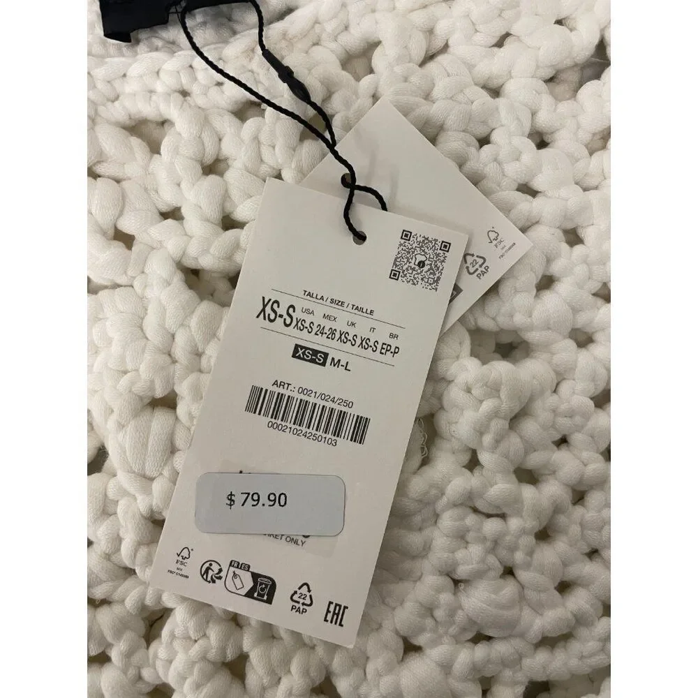 Zara Womens Top Shirt XS S White Short Sleeve Crochet Cropped 0021/024 NWT